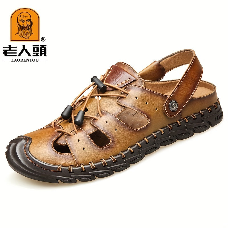 LAORENTOU Men's Leather Sandals Breathable Soft Sole Summer Shoes