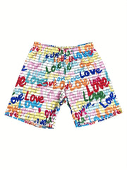 Women's Plus Allover Letter Print High Rise Shorts