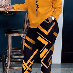 Women's Plus Letter Print Sleep Round Neck Tunic Top & Pants Outfits Set