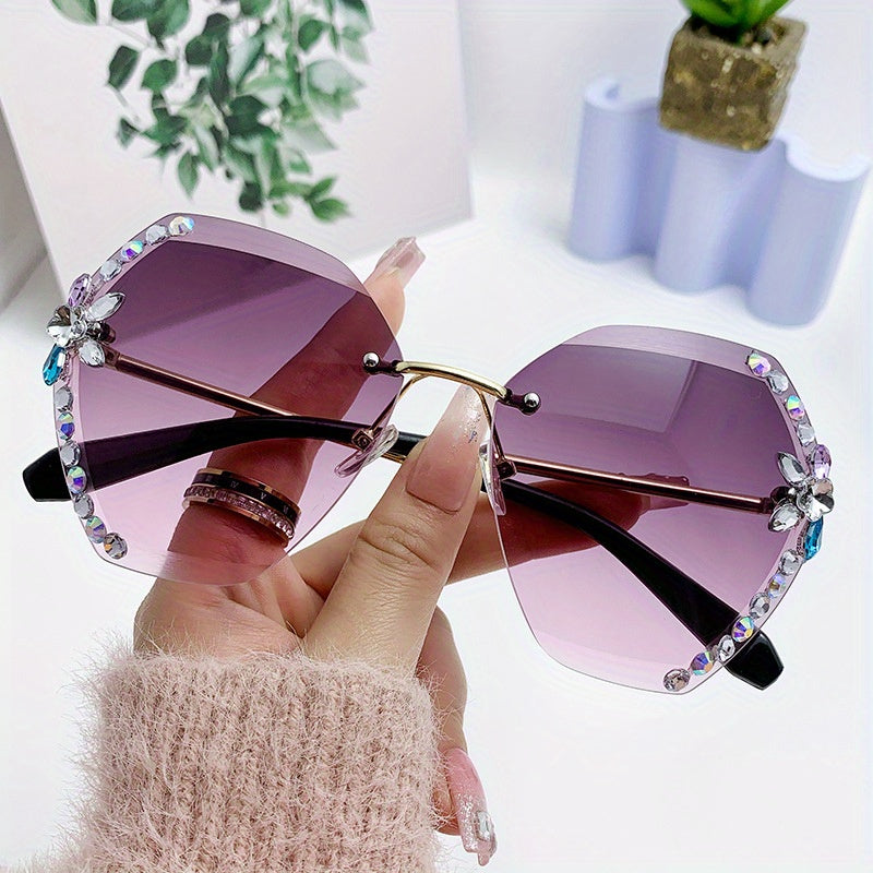 Polygon Gradient UV400 Sunglasses Rhinestone Rimless