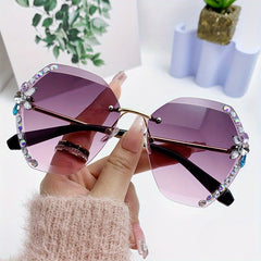 Polygon Gradient UV400 Sunglasses Rhinestone Rimless