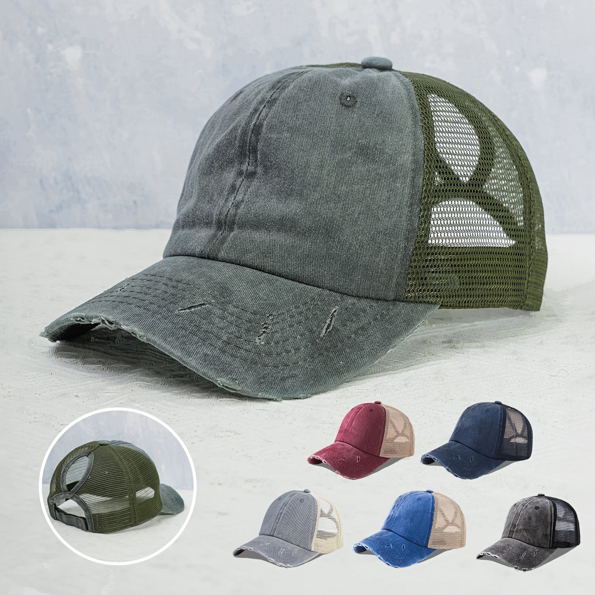 Ponytail Distressed Baseball Cap Vintage Dad Hat