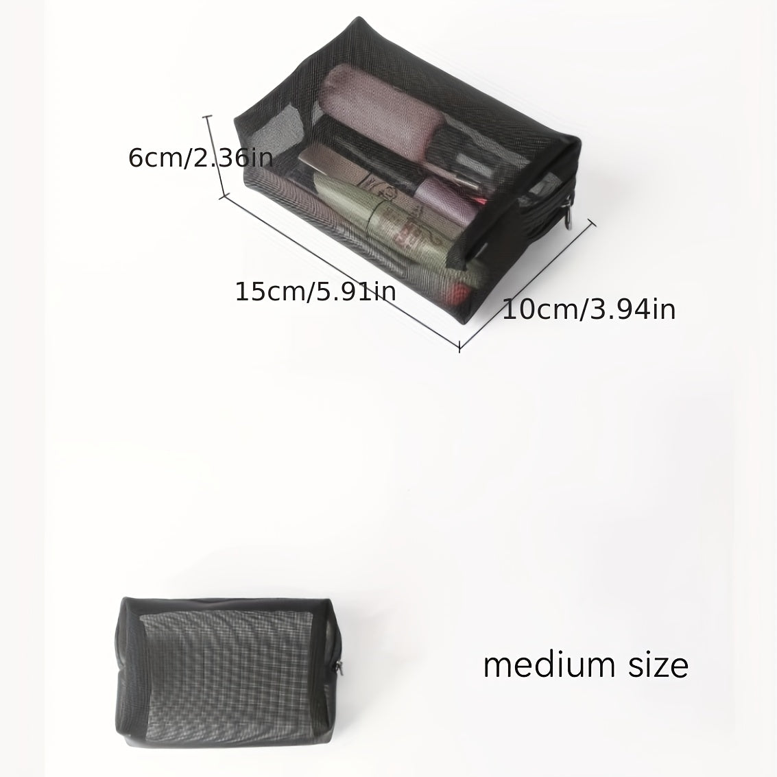 3pcs Nylon Mesh Cosmetic Bag Travel Portable Storage Zipper Pouch