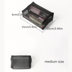 3pcs Nylon Mesh Cosmetic Bag Travel Portable Storage Zipper Pouch
