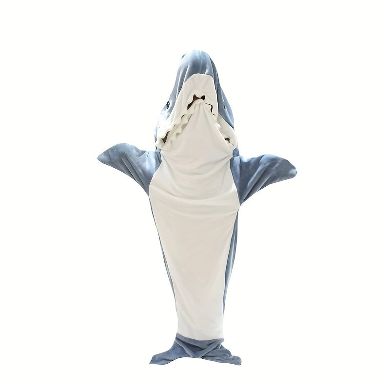 Shark Cartoon Sleeping Bag Soft Flannel Hoodie Wearable Blanket