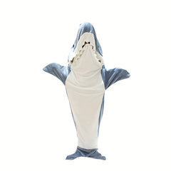 Shark Cartoon Sleeping Bag Soft Flannel Hoodie Wearable Blanket