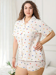 Pajama Set Women's Plus Circle Print Shirt & Shorts