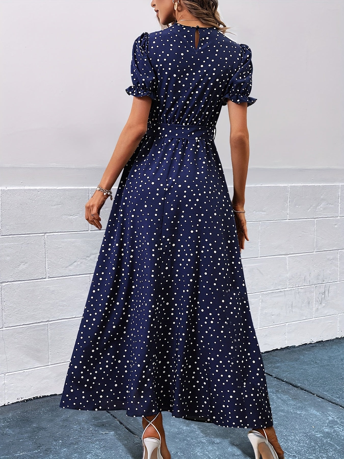Puff Sleeve Maxi Dress High Waist Women's Clothing