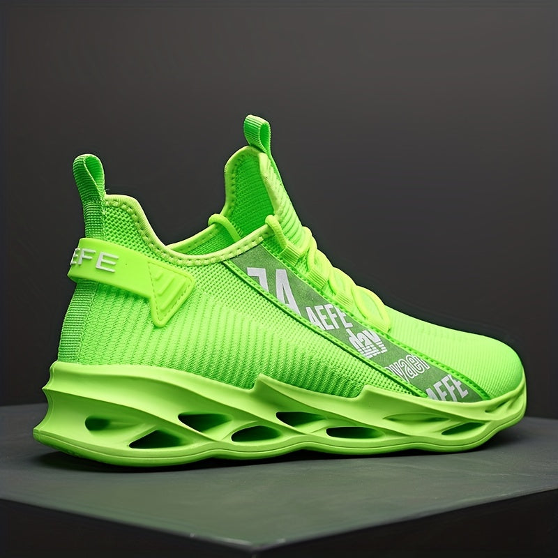 Men's Letter Print Lace Up Knit Sneakers Casual Shoes