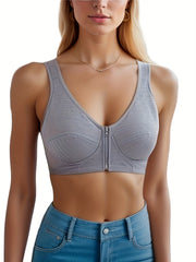 3pcs Front Buckle Wireless Bras, Comfy & Breathable Women's Lingerie