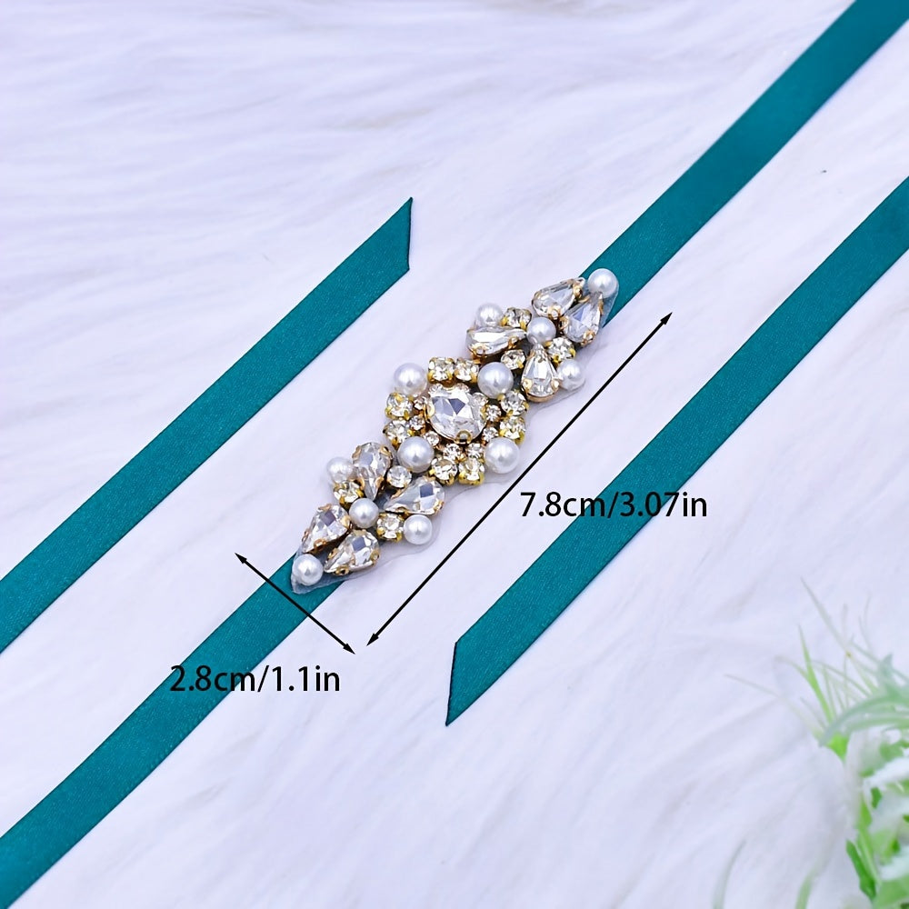 Rhinestone & Faux Pearl Waist Belt For Dresses Weddings Parties