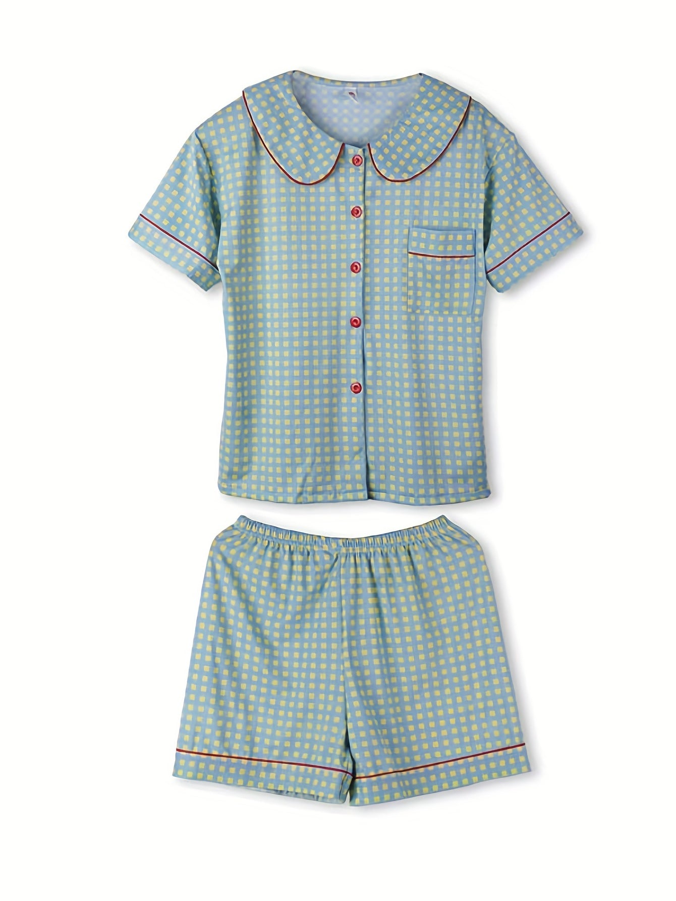 Plaid Pajama Set Short Sleeve Top & Shorts Women's Sleepwear