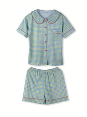 Plaid Pajama Set Short Sleeve Top & Shorts Women's Sleepwear