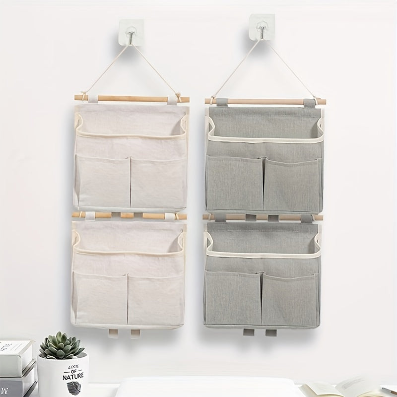 1PC Wall Mounted Ramie Cotton Hanging Bag for Home Storage