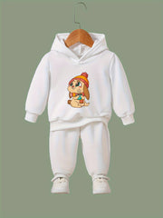 Cartoon Mole Print Hoodies Pants Set For Kids Spring Fall Sports