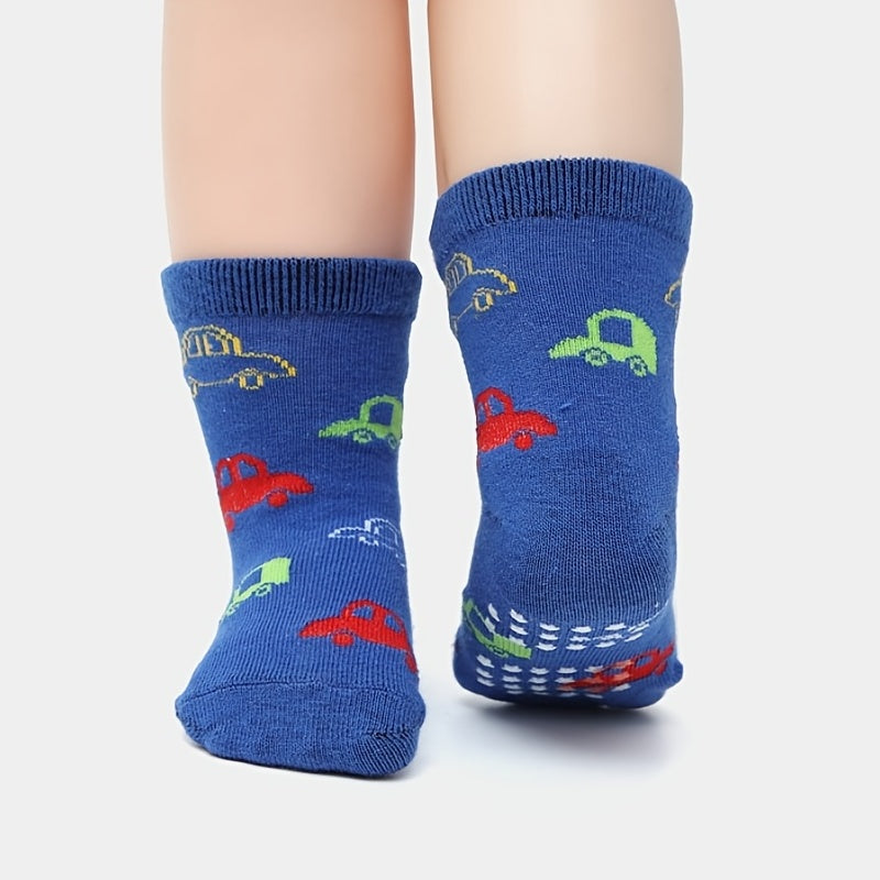 12pairs Baby Animal Car Print Crew Socks Non slip Cotton Toddler Socks