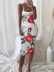 Floral Print Bodycon Dress Spaghetti Strap Knee Length