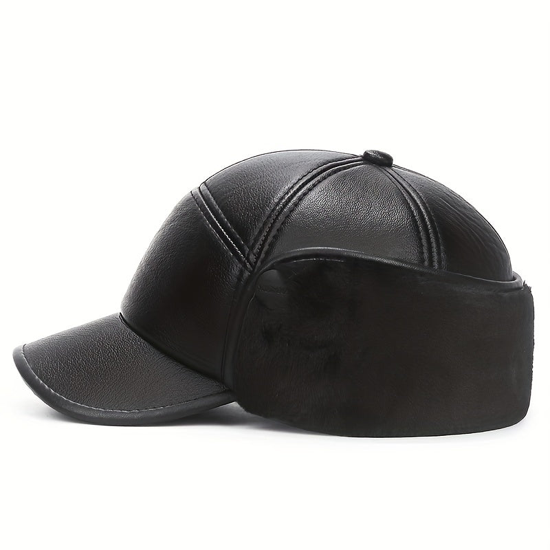Meromibe Winter Ear Warmer PU Leather Baseball Cap Adjustable Sunscreen Hat
