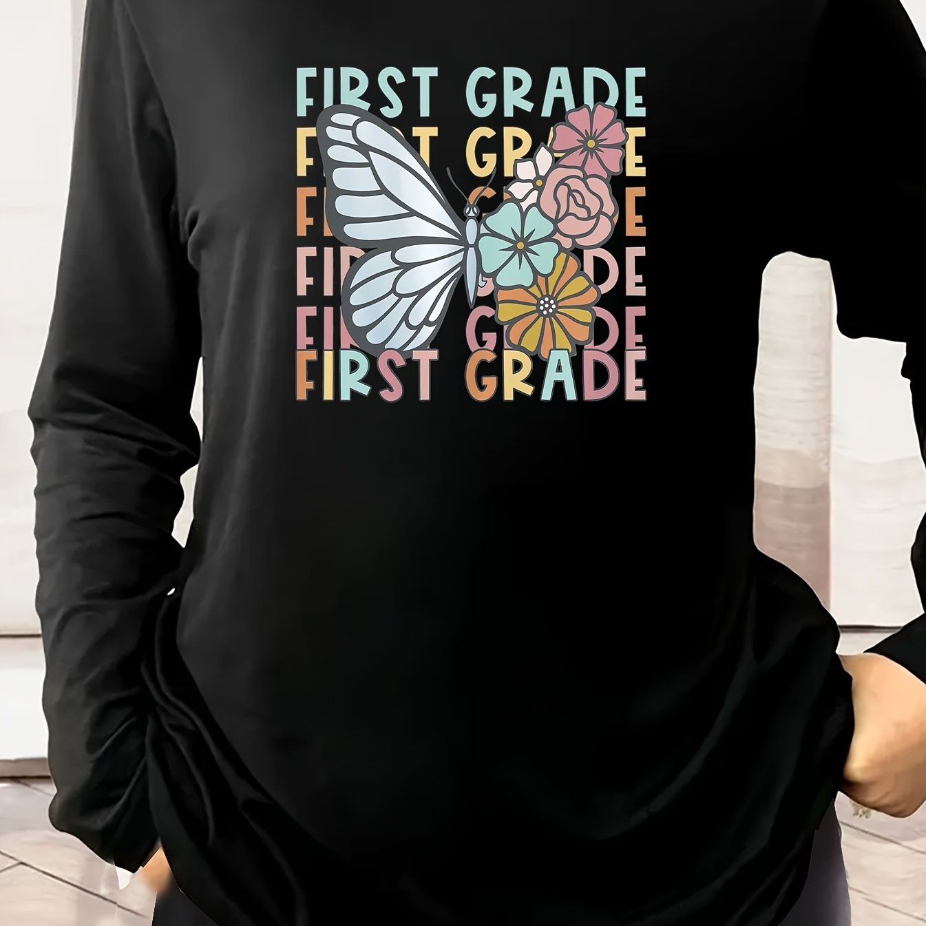 Butterfly Print Long Sleeve Pajama Top