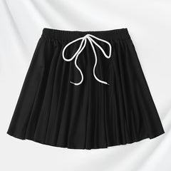 Women's Plus Solid Elastic Waisted Tie Front Skirt