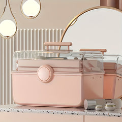 Large Capacity Makeup Storage Organizer with Transparent Cover & Handle