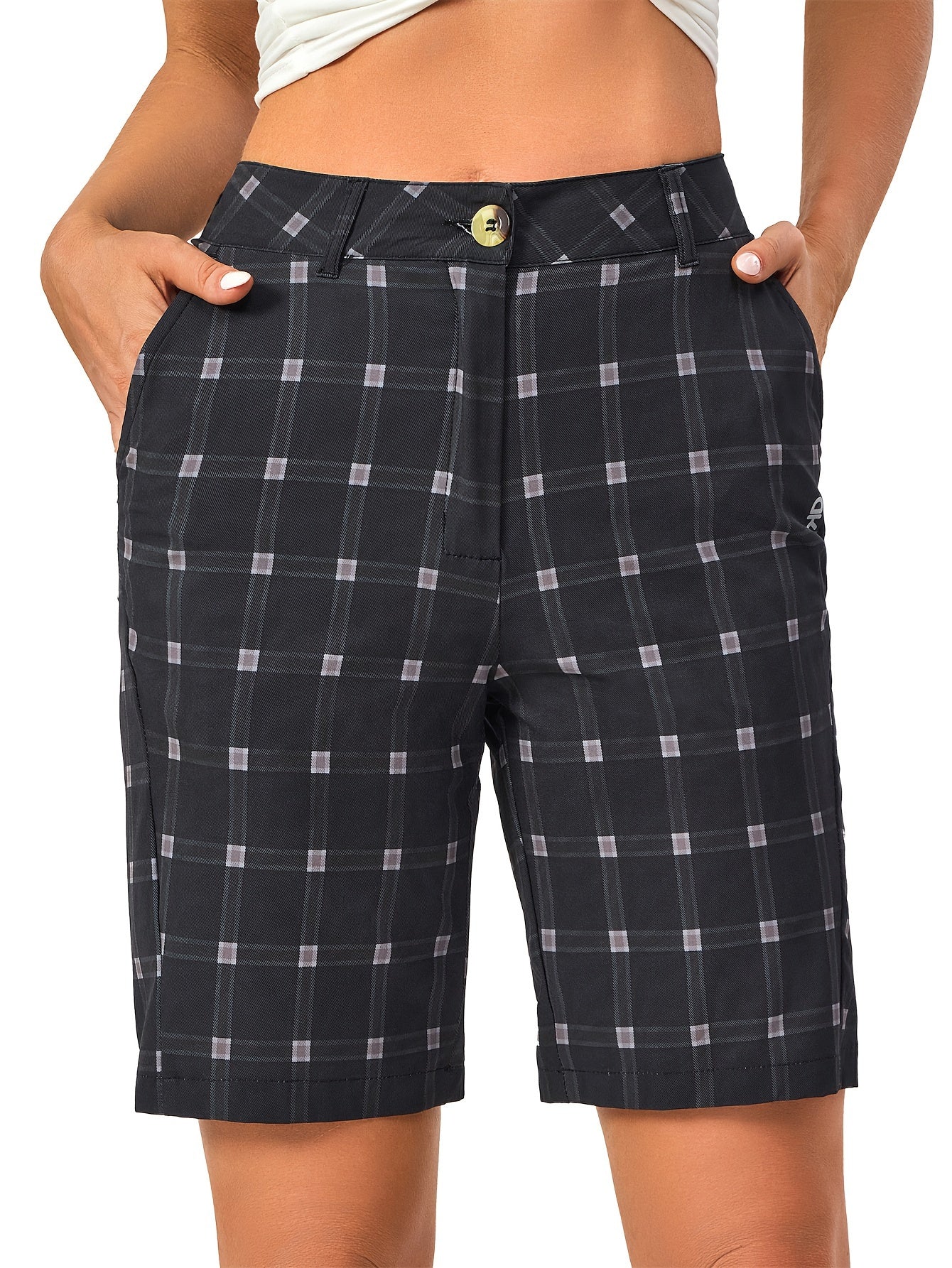 Women's Plaid Pattern Casual Sports Shorts Quick Drying Running Fitness Shorts