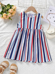 Girls Block Stripe Cotton Dress for Party