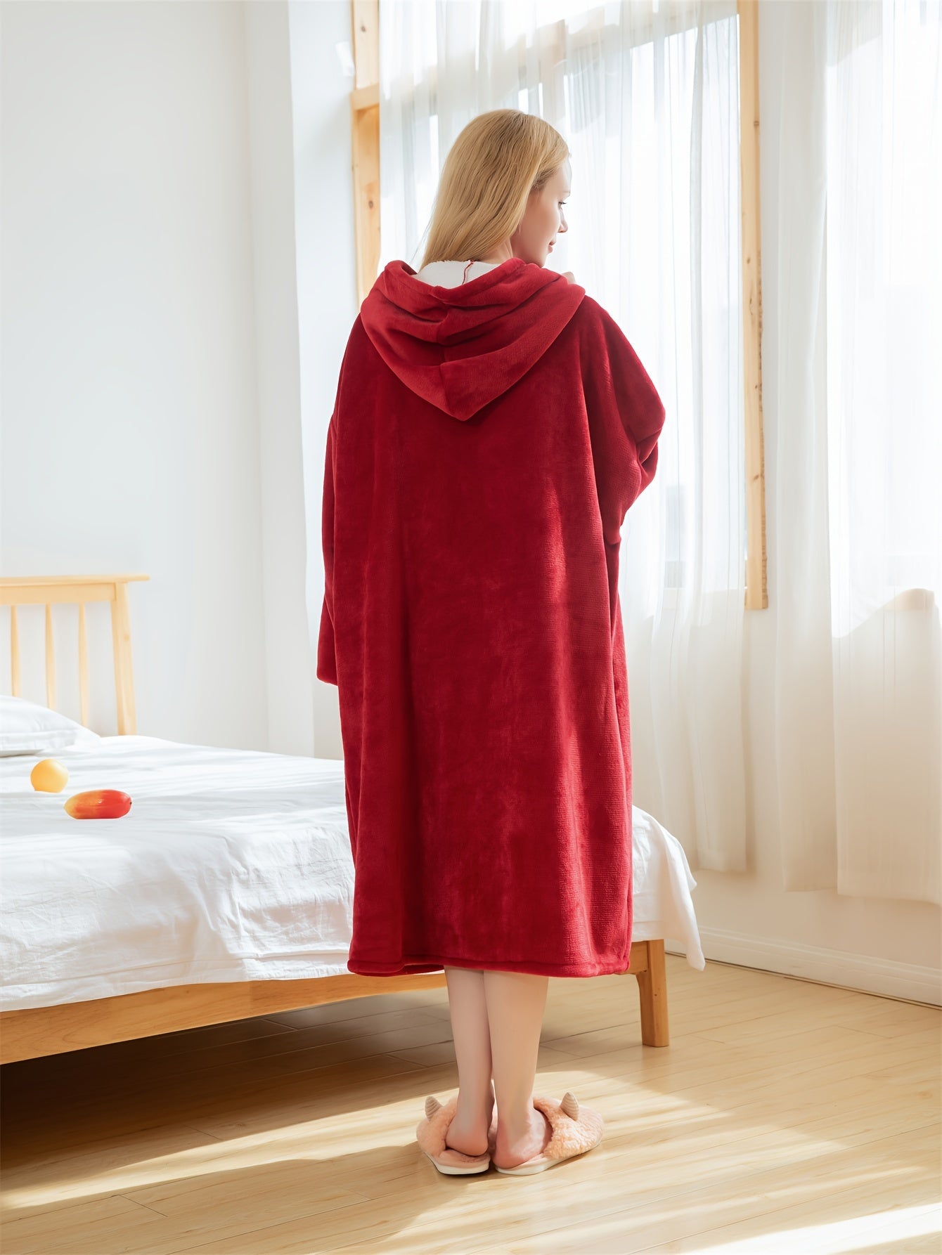Cozy Fuzzy Hooded Night Robe with Pockets