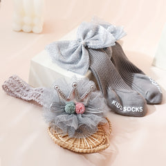 2pcs Baby Girl Bow Socks & Headband Set