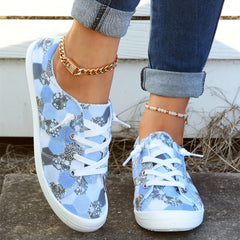 Geometric Pattern Canvas Lace Up Low Top Sneakers