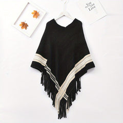 Cashmere Shawl Striped Fringe Shawl Wraps Warm Cape Women