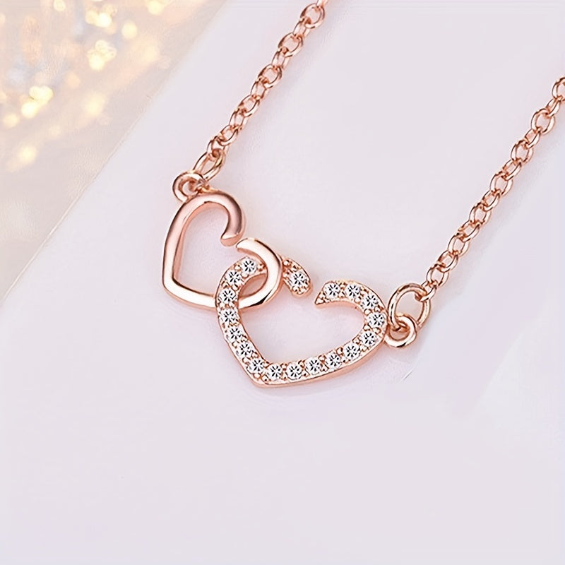 Girl's Double Heart Pendant Necklace Heart To Heart Matching Necklace