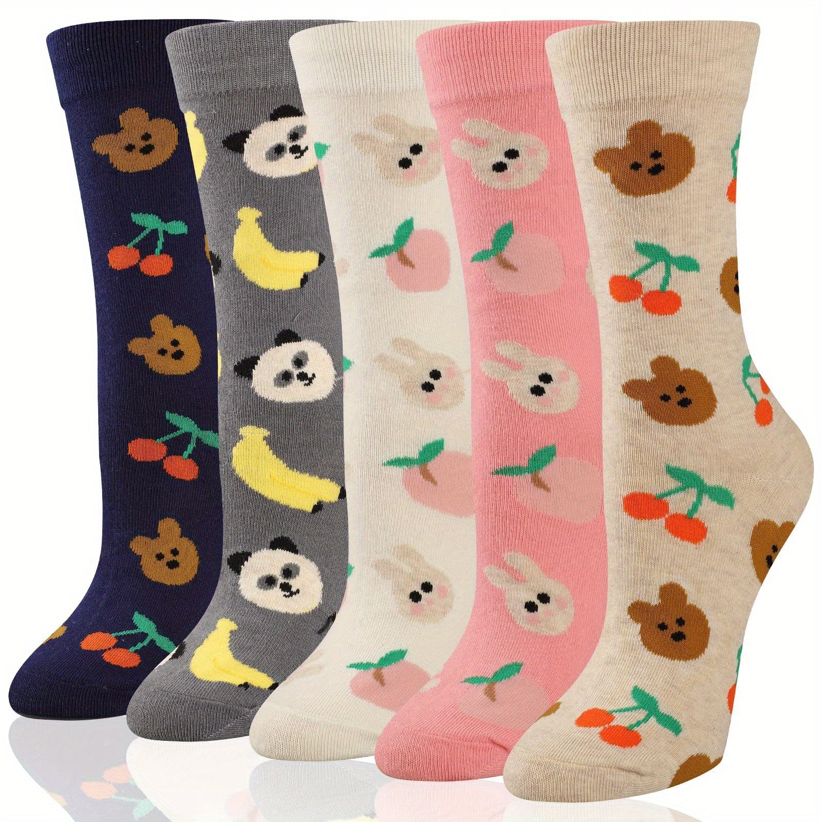 Youth Girls Athletic Socks Dog Print Striped Crew Socks For All Seasons