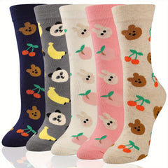 Youth Girls Athletic Socks Dog Print Striped Crew Socks For All Seasons