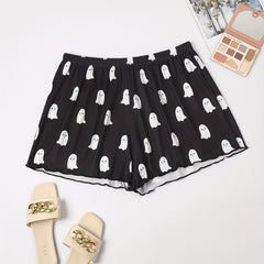 Cartoon Ghost Print Elastic Waist Pajama Shorts