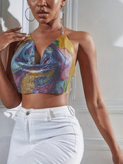 Sequined Halter Top Backless Club Dress