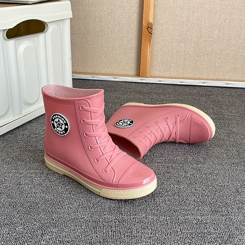Women's Lace Up Rain Boots Waterproof Short Boots