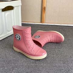 Women's Lace Up Rain Boots Waterproof Short Boots