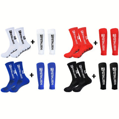 Football Socks Calf Sleeves Set Anti Slip Crew Soccer Socks