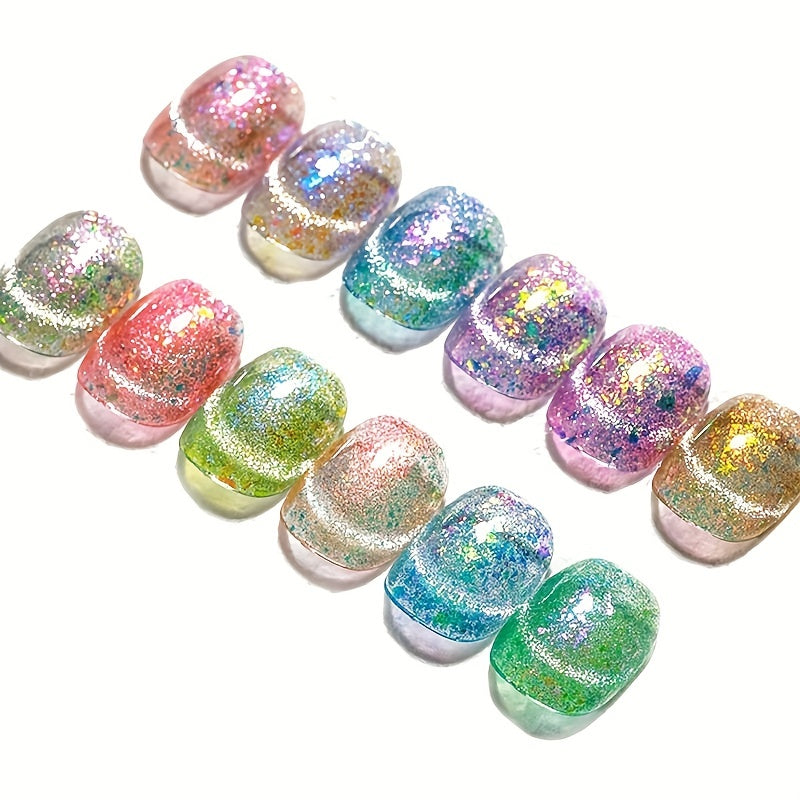12 Colors Magnetic Gel Nail Polish - Colorful Holographic Cat Eye Gel