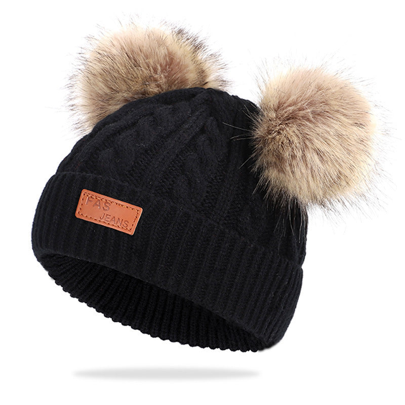Double Ball Knitted Raccoon Hat