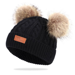 Double Ball Knitted Raccoon Hat