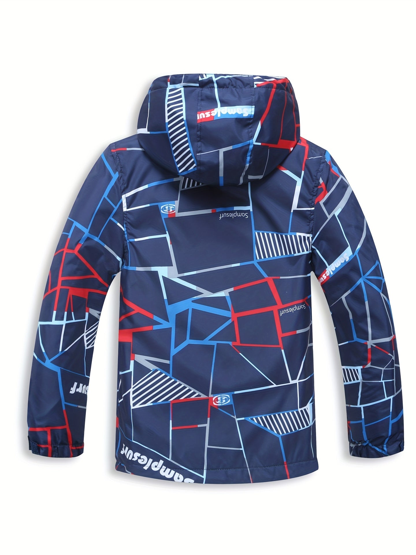 Boys Block Zip Up Fleece Lining Casual Hooded Jacket Raincoat Windbreaker