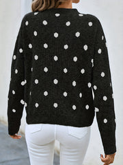 Polka Dot Crew Neck Pullover Sweater for Women