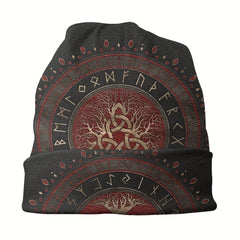 Viking Style Thin Beanie Hats Vegvisir Tree Of Life Pattern Ski Cap