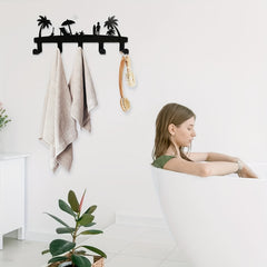 Metal Wall Mounted Towel Rack 5 Hooks Rustproof Waterproof Holder