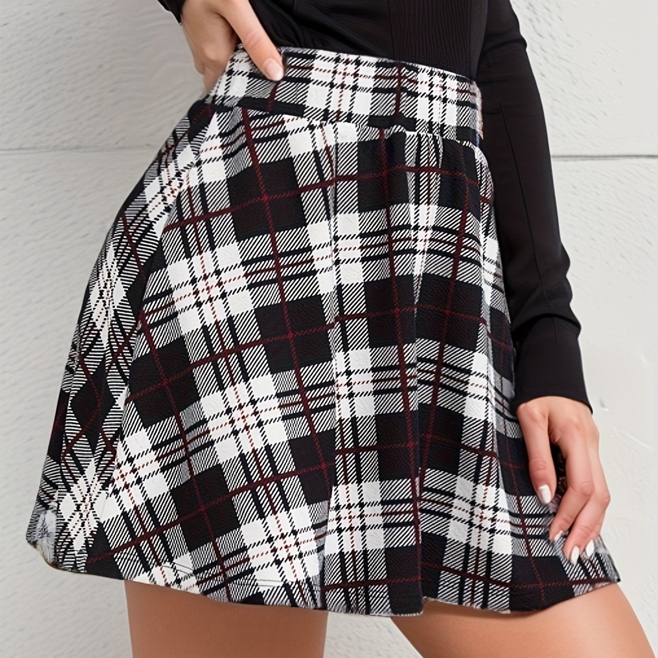 Plaid Print Mini Skirts Casual High Waist Women's Clothing