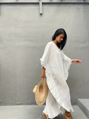 Ruffle Trim Bat Sleeve Cover Up Dress