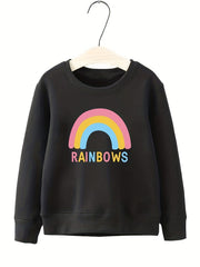 Girls Cartoon Rainbow Print Long Sleeve Crew Neck Sweatshirt Top Pullovers