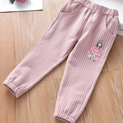 Girls Casual Striped Pants with Cartoon Print